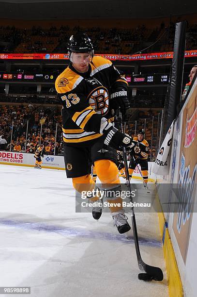 Michael Ryder of the Boston Bruins during warm-ups before the game against the Buffalo Sabres in Game Four of the Eastern Conference Quarterfinals...