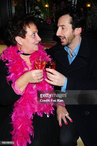 Madame Irene and actor Edouard Baer attend the Madame Irene from the Cafe de Flore Departure Party at Café de Flore on March 31, 2010 in Paris,...