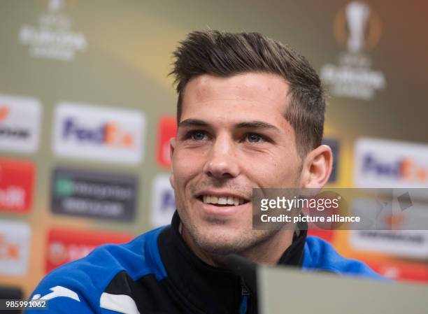 Atalanta Bergamo's Remo Freuler smiles during a press conference in Dortmund, Germany, 14 February 2018. Europa League last round of sixteen match...