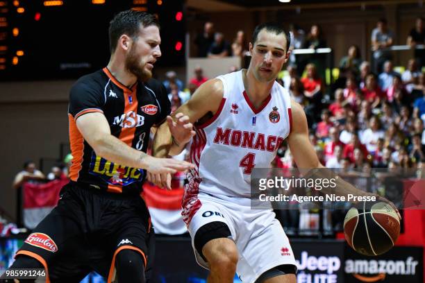 Aaron Craft of Monaco and Antoine Eito of Le Mans during the Final Jeep Elite match between Monaco and Le Mans on June 24, 2018 in Monaco, Monaco.
