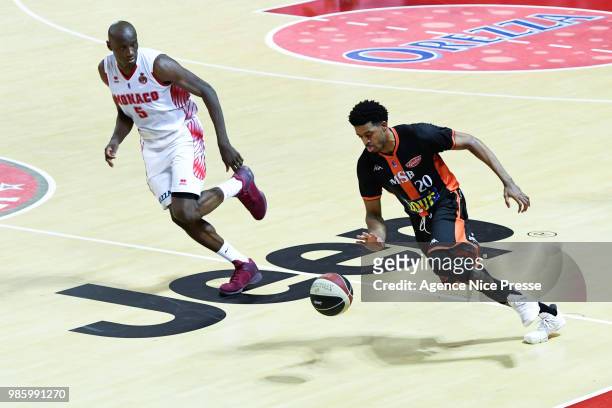 Amara Sy of Monaco and D.J Stephens of Le Mans during the Final Jeep Elite match between Monaco and Le Mans on June 24, 2018 in Monaco, Monaco.