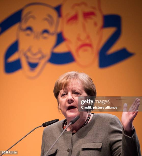 German Chancellor and chairwoman of the Christian Democratic Union , Angela Merkel delivers a speech during the traditional Political Ash Wednesday...