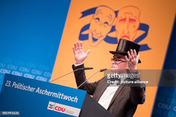 Member of the European parliament, Werner Kuhn of the Christian Democratic Union , delivers a speech during the traditional Political Ash Wednesday...