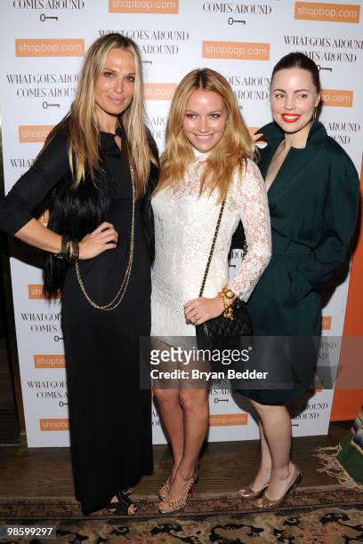 Model Molly Sims, actress Becki Newton and actress Melissa George attend the debut of a vintage Chanel accessories collection at What Goes Around...