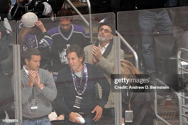 Actor Andy Garcia watches as the Vancouver Canucks take on the the Los Angeles Kings in Game Four of the Western Conference Quarterfinals during the...