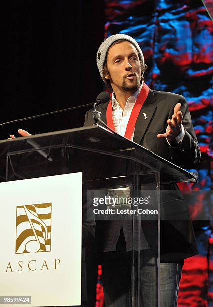 Musician Jason Mraz speaks onstage at the 27th Annual ASCAP Pop Music Awards held at the Renaissance Hollywood Hotel on April 21, 2010 in Hollywood,...