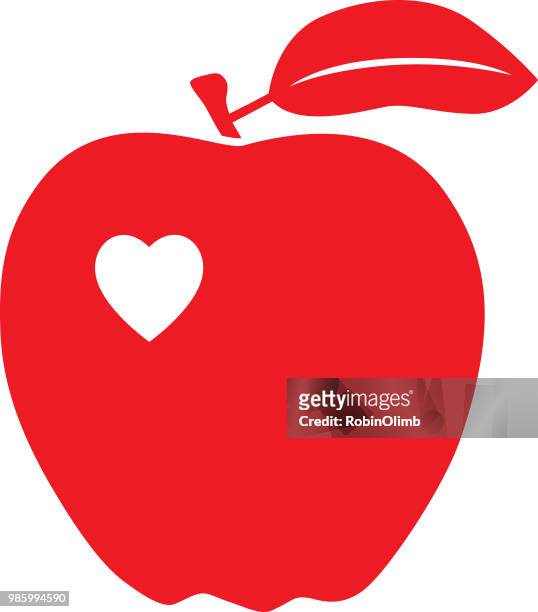stockillustraties, clipart, cartoons en iconen met het appelpictogram plat rood hart - red delicious