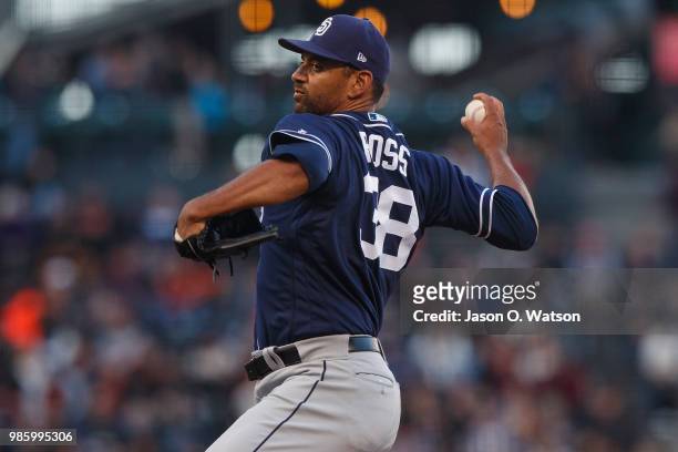 Tyson Ross of the San Diego Padres pitches against the San Francisco Giants during the first inning at AT&T Park on June 21, 2018 in San Francisco,...