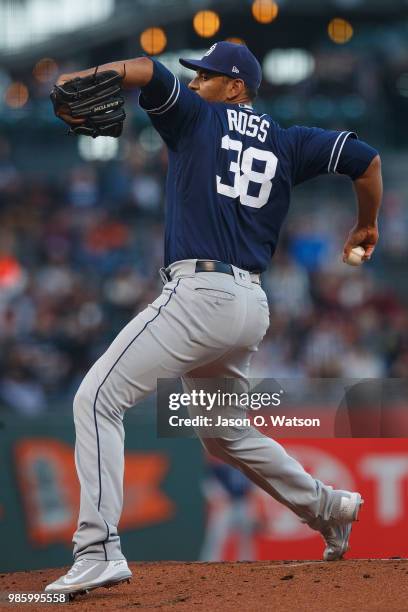 Tyson Ross of the San Diego Padres pitches against the San Francisco Giants during the first inning at AT&T Park on June 21, 2018 in San Francisco,...