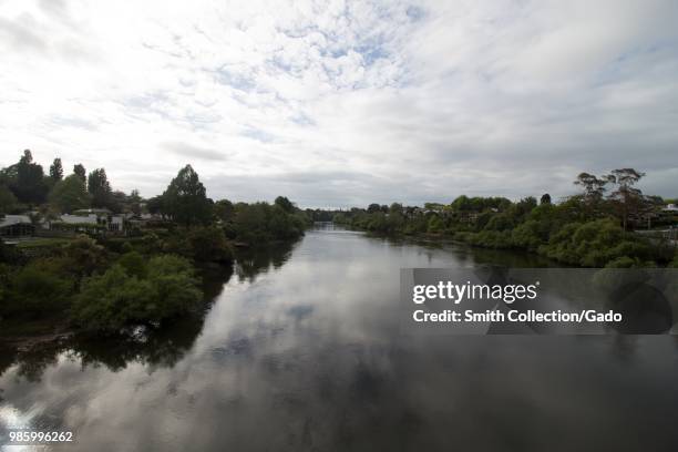 Dramatic sky over the Waikato River in Hamilton, New Zealand, November, 2017.