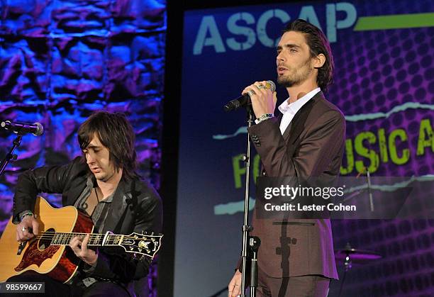 Musicians Nick Wheeler and Tyson Ritter of The All-American Rejects perform onstage at the 27th Annual ASCAP Pop Music Awards held at the Renaissance...