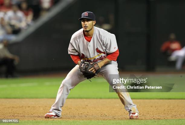 Infielder Felipe Lopez of the St. Louis Cardinals in action during the Major League Baseball game against the Arizona Diamondbacks at Chase Field on...