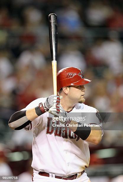 Chris Snyder of the Arizona Diamondbacks bats against the St. Louis Cardinals during the Major League Baseball game at Chase Field on April 19, 2010...