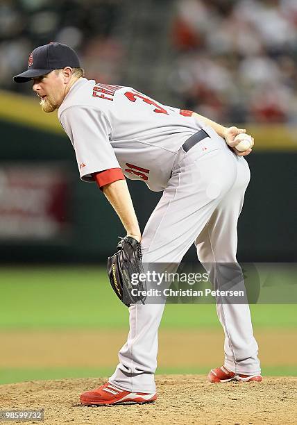 Relief pitcher Ryan Franklin of the St. Louis Cardinals pitches against the Arizona Diamondbacks during the Major League Baseball game at Chase Field...