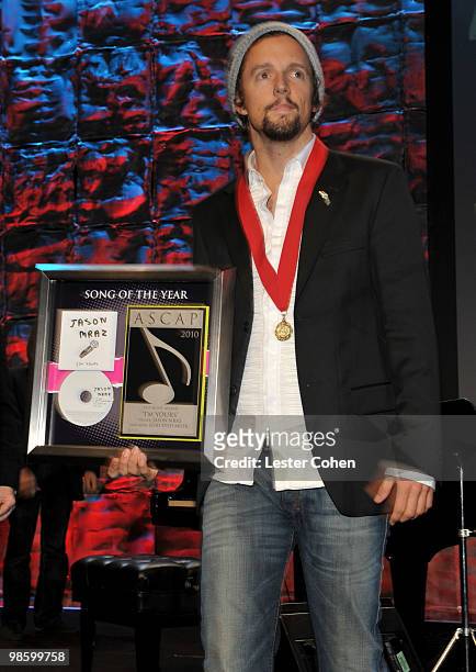Musician Jason Mraz onstage at the 27th Annual ASCAP Pop Music Awards held at the Renaissance Hollywood Hotel on April 21, 2010 in Hollywood,...