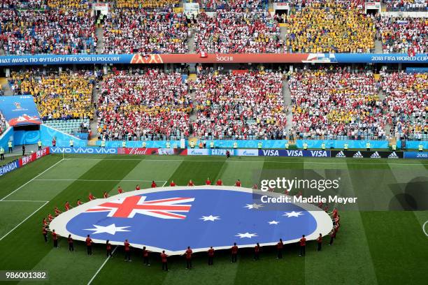 June 26: The Australian flag before the 2018 FIFA World Cup Russia group C match between Australia and Peru at Fisht Stadium on June 26, 2018 in...