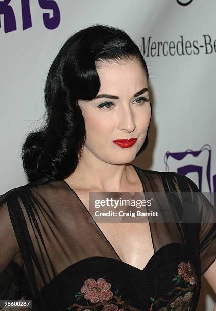 Dita Von Teese arrives at the 15th Annual Los Angeles Antiques Show Benefiting PS Arts at Barker Hangar on April 21, 2010 in Santa Monica, California.