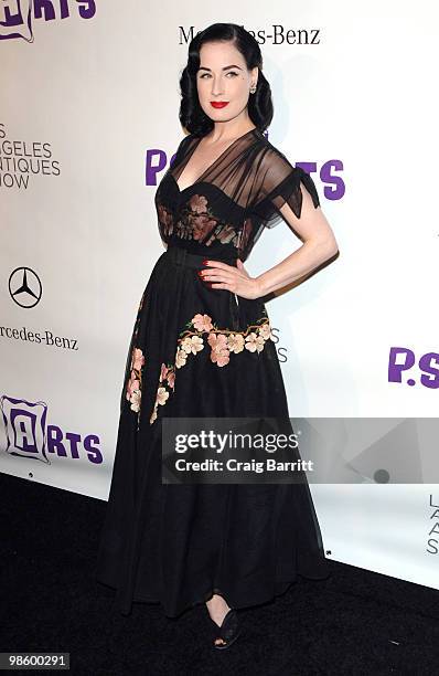 Dita Von Teese arrives at the 15th Annual Los Angeles Antiques Show Benefiting PS Arts at Barker Hangar on April 21, 2010 in Santa Monica, California.