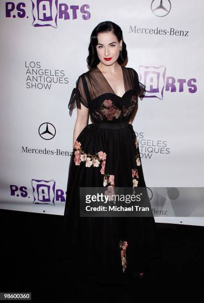 Dita Von Teese arrives to Opening Night Preview Party of the LA Antique Show benefiting P.S. ARTS held at Barker Hangar on April 21, 2010 in Santa...