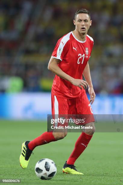 Nemanja Matic of Serbia during the 2018 FIFA World Cup Russia group E match between Serbia and Brazil at Spartak Stadium on June 27, 2018 in Moscow,...