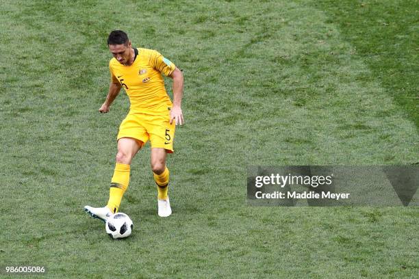 June 26: Mark Milligan during the 2018 FIFA World Cup Russia group C match between Australia and Peru at Fisht Stadium on June 26, 2018 in Sochi,...