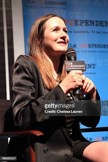 Actress Emily Mortimer attends Film Independent's screening of "Harry Brown" at the Landmark Theater on April 21, 2010 in Los Angeles, California.