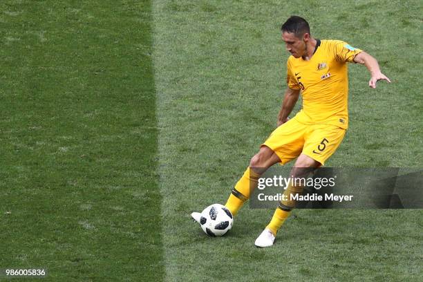 June 26: Mark Milligan of Australia during the 2018 FIFA World Cup Russia group C match between Australia and Peru at Fisht Stadium on June 26, 2018...