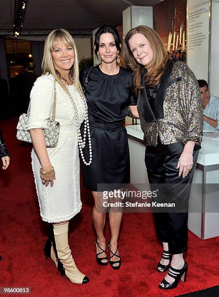 Maria Bell, Courteney Cox and Pam Bergman attend the opening night preview party of the LA Antiques Show benefiting P.S ARTS on April 21, 2010 in...