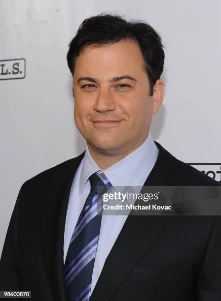 Host Jimmy Kimmel arrives at the Project A.L.S. LA Benefit hosted by Ben Stiller & Friends at Lucky Strike Bowling Alley on April 21, 2010 in...