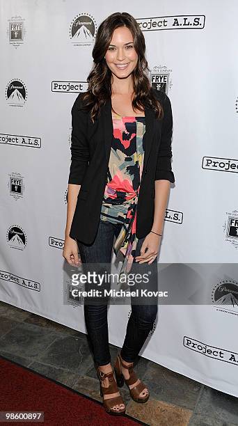 Actress Odette Yustman arrives at the Project A.L.S. LA Benefit hosted by Ben Stiller & Friends at Lucky Strike Bowling Alley on April 21, 2010 in...