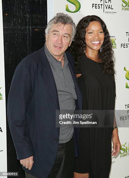 Robert De Niro and Grace Hightower attend the "Shrek Forever After" premiere during the 9th Annual Tribeca Film Festival at the Ziegfeld Theatre on...