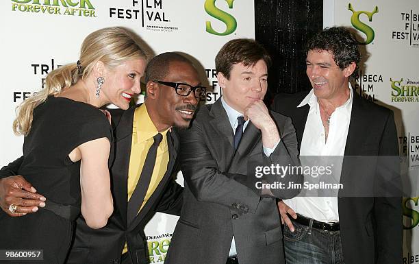 Actors Cameron Diaz, Eddie Murphy, Mike Myers and Antonio Banderas attend the "Shrek Forever After" premiere during the 9th Annual Tribeca Film...