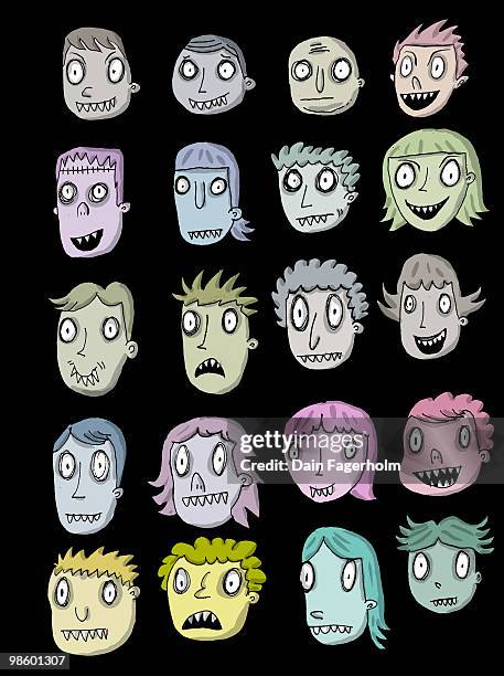 cartoon zombie faces - zombie face stock-grafiken, -clipart, -cartoons und -symbole