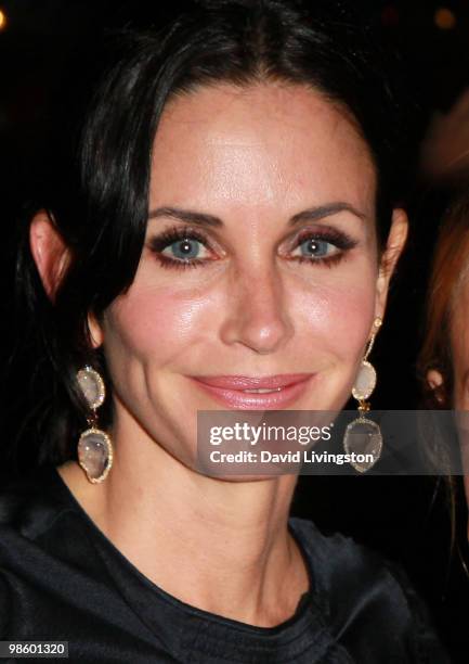 Actress Courteney Cox attends the 15th Annual Los Angeles Antique Show Opening Night Preview Party benefiting P.S. ARTS at Barker Hanger on April 21,...