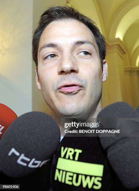 The Chairman of the Flemish liberal Open VLD party Alexander De Croo arrives for a party meeting in a room of the Belgian chamber, at the federal...