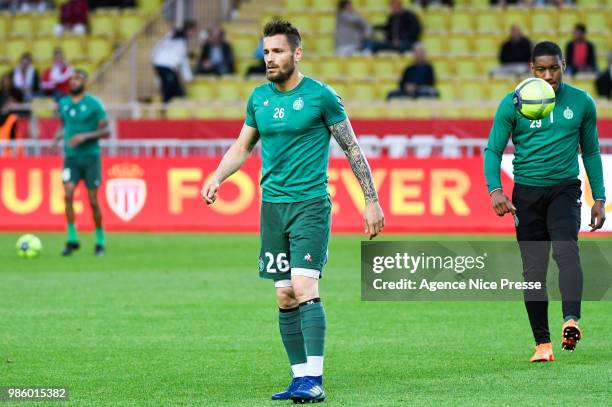 Mathieu Debuchy of Saint Etienne during the Ligue 1 match between AS Monaco and AS Saint-Etienne at Stade Louis II on May 12, 2018 in Monaco.