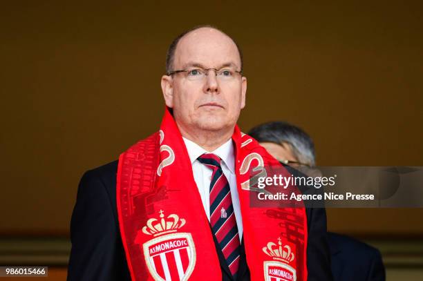 Prince Albert of Monaco during the Ligue 1 match between AS Monaco and AS Saint-Etienne at Stade Louis II on May 12, 2018 in Monaco.