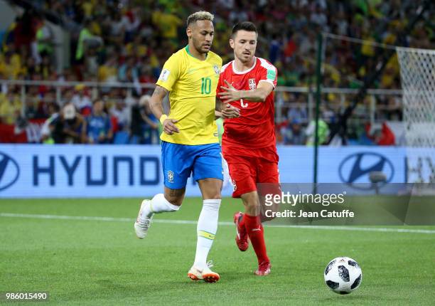 Neymar Jr of Brazil, Antonio Rukavina of Serbia during the 2018 FIFA World Cup Russia group E match between Serbia and Brazil at Spartak Stadium on...