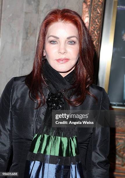 Actress Priscilla Presley attends the opening night of 'Chicago' at the Pantages Theatre on April 21, 2010 in Hollywood, California.