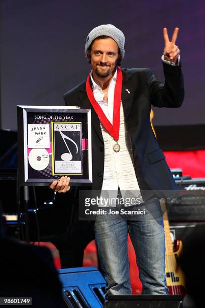 Jason Mraz receives his ASCAP Award at the 27th Annual ASCAP Pop Music Awards Show at Renaissance Hollywood Hotel on April 21, 2010 in Hollywood,...
