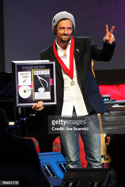 Jason Mraz receives his ASCAP Award at the 27th Annual ASCAP Pop Music Awards Show at Renaissance Hollywood Hotel on April 21, 2010 in Hollywood,...