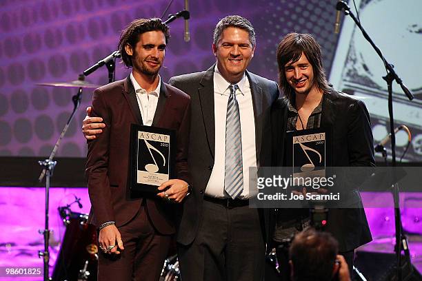 Tyson Ritter and Nick Wheeler of 'The All American Rejects' accept their ASCAP Award at the 27th Annual ASCAP Pop Music Awards Show at Renaissance...