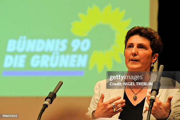 New chairwoman of Lower Saxony's Green party Anja Piel addresses the party's conference in Northeim, northern Germany on April 17, 2010. Piel was...