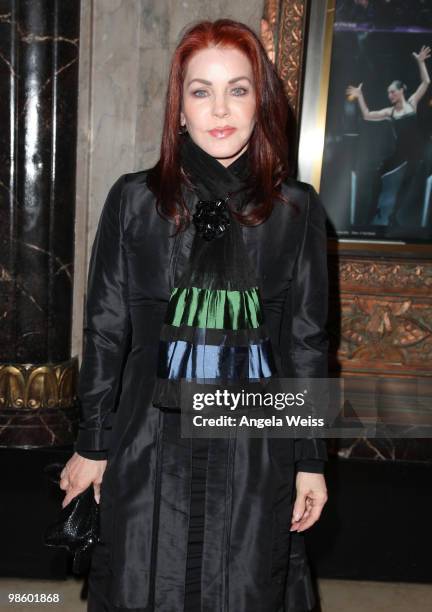 Actress Priscilla Presley attends the opening night of 'Chicago' at the Pantages Theatre on April 21, 2010 in Hollywood, California.