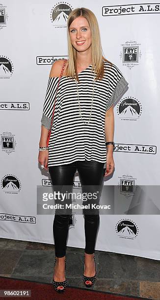 Model Nicky Hilton arrives at the Project A.L.S. LA Benefit hosted by Ben Stiller & Friends at Lucky Strike Bowling Alley on April 21, 2010 in...