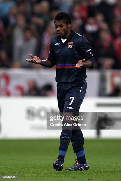 Michel Bastos of Lyon reacts during the UEFA Champions League semi final first leg match between FC Bayern Muenchen and Olympic Lyon at Allianz Arena...