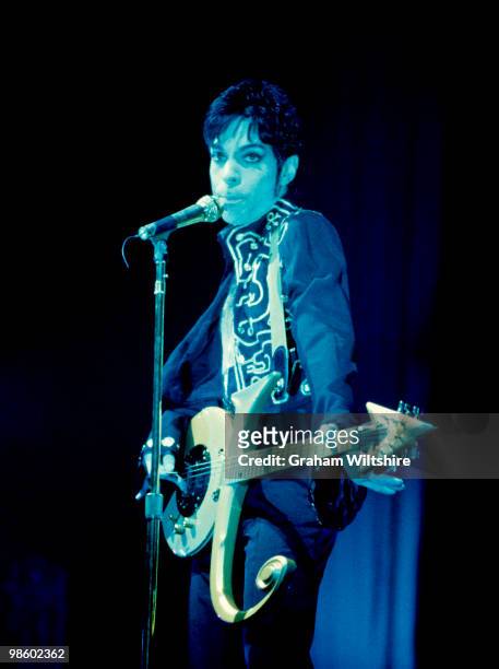Prince performs on stage at the NEC on March 18th 1995 in Birmingham, United Kingdom.