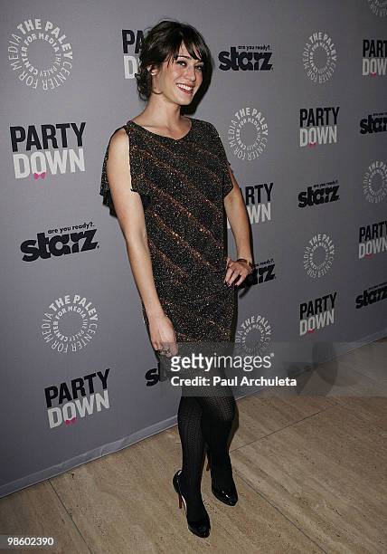 Actress Lizzy Caplan arrives for the Paley Center for Media presentation of "Party Down" at The Paley Center for Media on April 21, 2010 in Beverly...