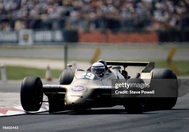 Riccardo Patrese drives the Warsteiner Arrows Racing Team Arrows Ford A2 during the British Grand Prix on 14 July 1979 at the Silverstone Circuit in...