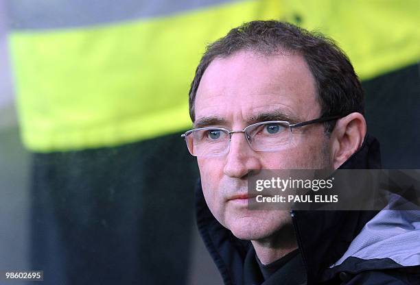 Aston Villa manager Martin O'Neill prepares for his team to take on Hull City during their English Premier League football match at The KC Stadium in...